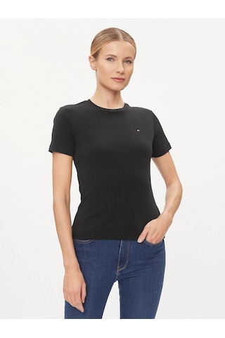 Tommy Hilfiger Logo Nakışlı Kadın T-shirt Siyah