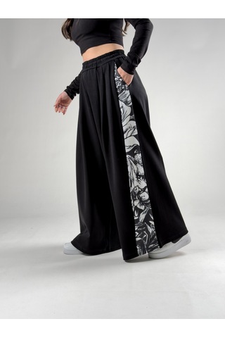 Cocopelli Desenli Siyah Oversize Kadın Samurai Pantolon Coc2775 Siyah