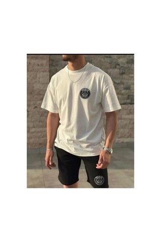Oversize Geniş Kalıp Tshirt Ve Penye Şort Yazlık Takım Beyaz