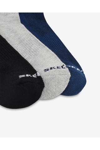 Skechers 3'lü Unisex Yarım Taban Destekli Quarter Crew Çorap Unisex Siyah Çok Renkli Çorap S111035-992