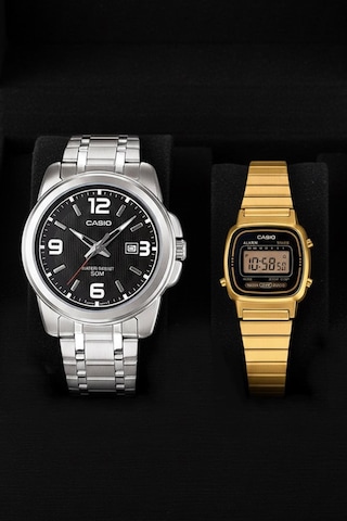 Casio Mtp-1314d-1avdf-la670wga-1df Çift Saat Seti Analog Ve Dijital Metal Kordon Gri