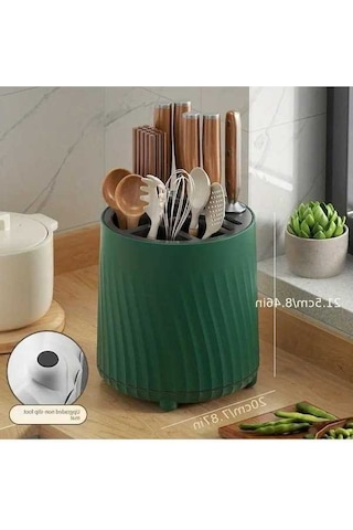 Pazly Yeşil Döner Bıçak Tutucu, Kaşık, Yemek Çubukları, Çatal, Drenaj Rafı, Sepet, Çok Fonksiyonlu Masaüstü Depolama, Mutfak Malzemeleri Yeşil
