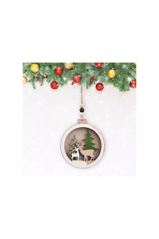 Xindoker Noel Led Ahşap Askı: Ev, Geyik, Ağaç 4 Desenli Işıklı Dekorasyon, Cr2032 Pil İçeren A Modeli Noel Süsü Haki