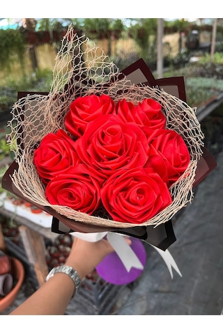 7 Li Saten Gül Buketi, Hediyelik Güller, Saten Gül Buketi