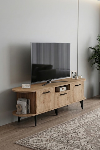 Tv Sehpası 160 Cm Modern 3 Kapaklı Tv Sehpa Çok Amaçlı Konsol Ünitesi Mira Bej