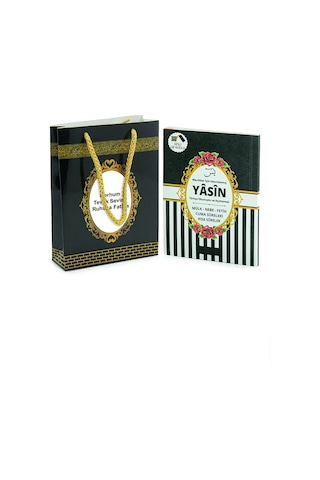 Hediyelik Mevlüt Seti İsme Özel Etiketli Çantalı 80 Sayfa Yasin Kitabı - Siyah