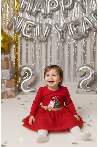 Kız Bebek Beli Fiyonk Detaylı Anvelop Yılbaşı Elbise Nbk-24923 Kırmızı