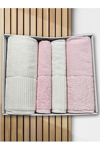 Sevgi Hamam Takımı 4 Parça Krem - Pudra Çok Renkli