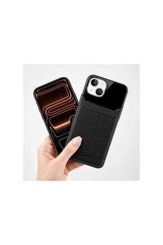 Apple İphone 13 Uyumlu Kılıf Lens Deri Kılıf Siyah