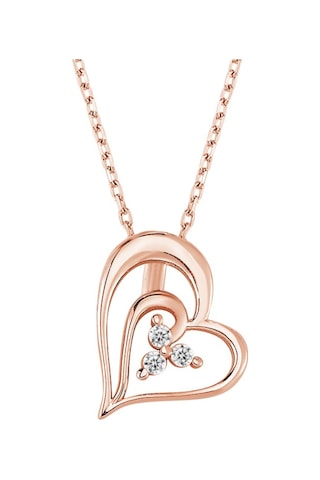 Rose Gümüş Üç Taş Anne Kalbi Kolye G903Klr3 Altınsepeti