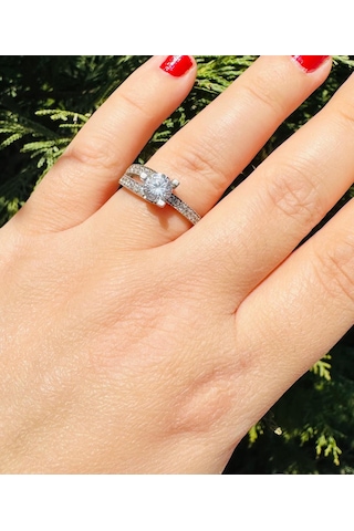 Gümüş Alyans Yüzük Zirkon Taşlı Sodyum Kaplama 925 Ayar 3,49 Gram