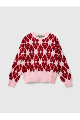 United Colors Of Benetton Benetton Bisiklet Yaka Desenli Kız Çocuk Kazak 1132q107c Çok Renkli