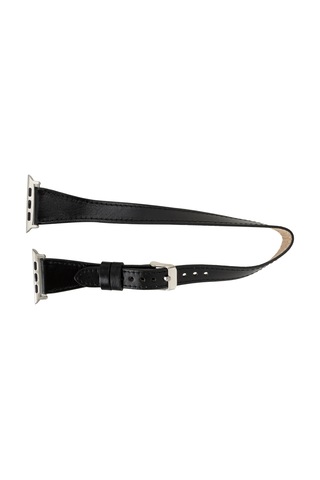 Alpıne Slim Double Tour Noir Black Hakiki Deri Apple Uyumlu Watch Kordonu - 44/45/46/49mm