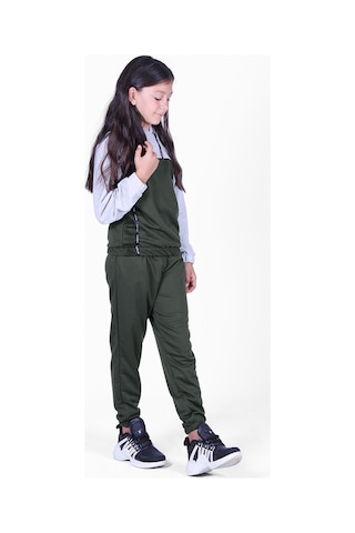 Panios Kids Kız Çocuk Fileli Baskılı Eşofman Takımı Haki