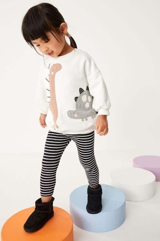 Lolliboomkids Kız Çocuk 3d Boyutlu Dikenli Dinozor Nakışlı Desenli Kışlık Pamuklu Sweatshirt Tayt Alt-üst Takım Gri Ekru Gri - Ekru