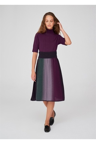 Peraluna Yüksek Bel Diz Altı Kadın Triko Etek Çok Renkli Çok Renkli