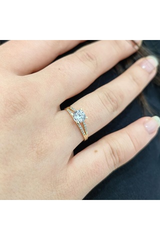 Chavin 0,70 Carat Tek Taş Sarı Altın Yüzük Du31