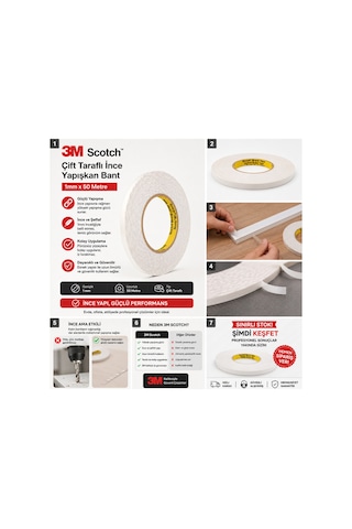 Çift Taraflı Bant 1 Mm X 50 Metre Güçlü Beyaz Yapıştırıcı Bant
