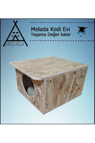 Melada Kedi Evi Dış Ortam Uygun Ahşap Kedi Evi Osb 35x33x23 Cm
