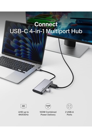 Belkin Usb C 4'ü 1 Arada Çok Bağlantı Noktalı Adaptör 4k Hdmi, U