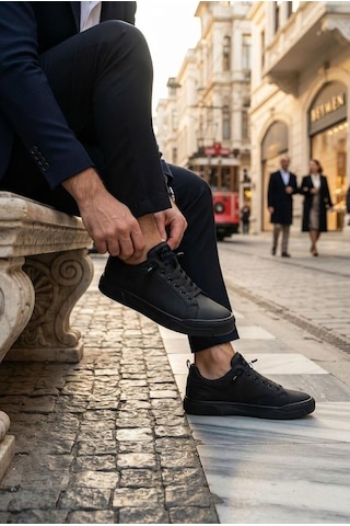 Fort Noka North Rahat Lastik Bağcıklı Sneaker Keten Erkek Ayakkabı Siyah