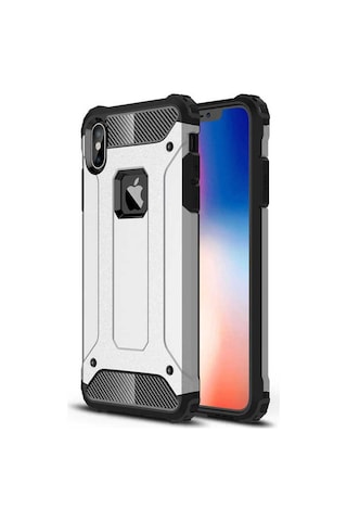 Noktaks - Apple Uyumlu iPhone X - Xs - Kılıf Çift Katman Zırh Tank Crash Military Kapak - Gri Gri