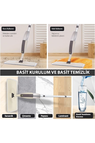 Hymark Sprey Mop Su Deterjan Hazneli 360 Derece Dönen Mikrofiber Bez Temizlik Seti