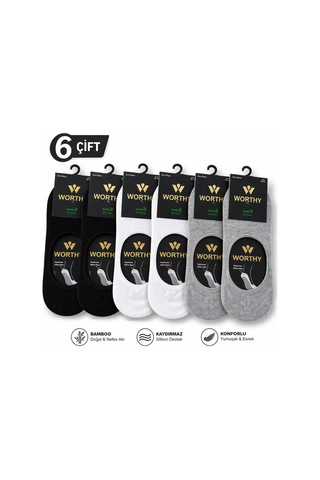 Worthy Socks 6'lı Erkek Dikişsiz Silikonlu Bambu Babet Çorap Çok Renkli
