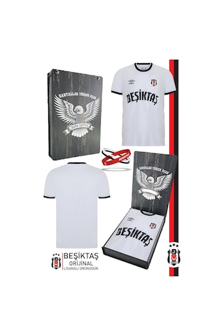 Beşiktaş Orijinal Lisanslı Nostalji Beyaz Çocuk Forma + Bileklik Set Hediyelik Ahşap Kutulu Beyaz - Kırmızı - Siyah