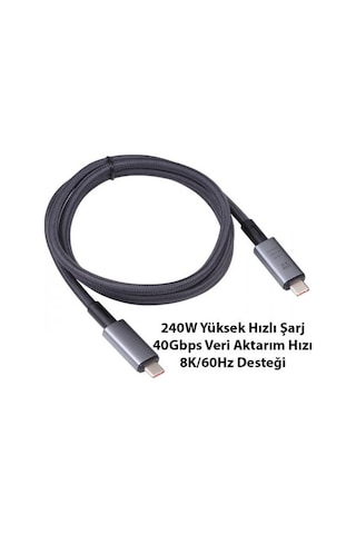 Polham 1MT USB 4.0 240W Thunderbolt Type-C to Type-C Şarj, Data ve 8K 60Hz Görüntü Aktarım Kablosu