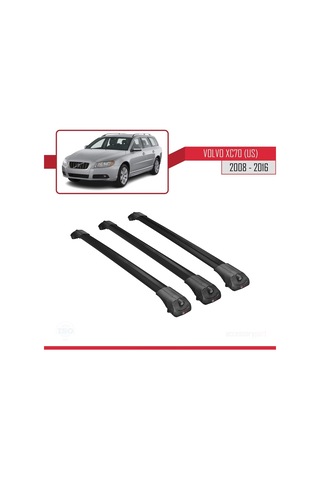 Volvo Xc70 Us 2008-2016 Arası İle Uyumlu Ace-1 Ara Atkı Tavan Barı Siyah 3 Adet Bar