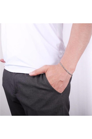 Ince Burgulu Erkek Çelik Bileklik Gümüş Renk Çok Renkli