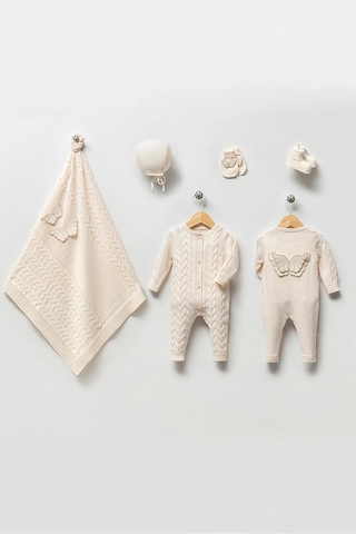 Juniba Kids Angel Kız Bebek Ekru Premium Melek Kanadı Detaylı Triko 6'lı Set Ekru