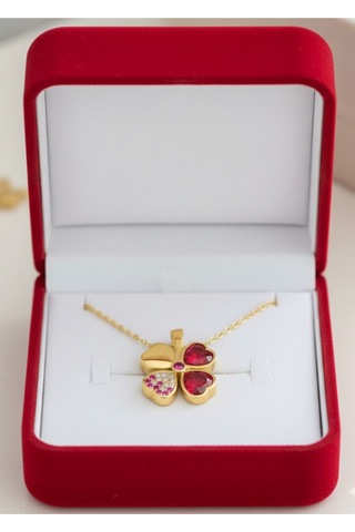 Çekirdekjewelry 925 Ayar Gümüş Altın Kaplama Ters Yonca Kolye Sarı