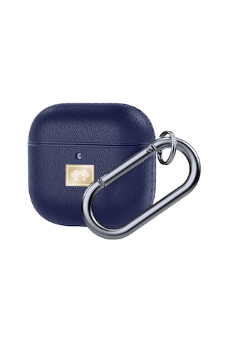 Airpods 4 Uyumlu Kılıf Deri Görünümlü Askı Aparatlı Wlons Kulaklık Kılıfı Lacivert