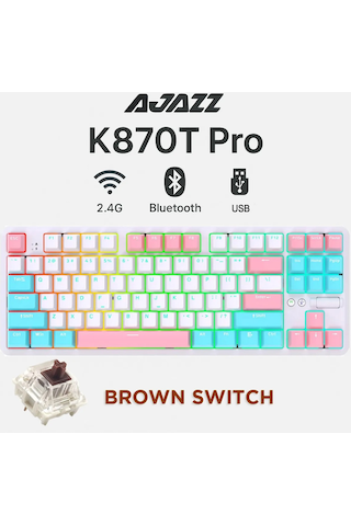 K870t Pro 3 Modlu Hot-swap Rgb, Mekanik Klavye - Beyaz - Brown Switch