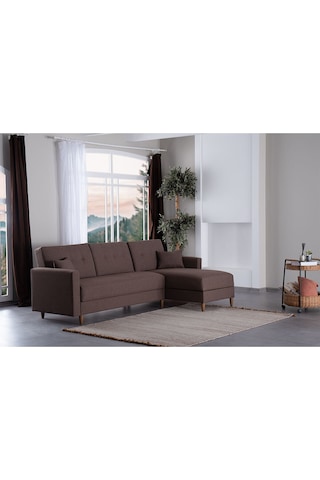 Kilim Mobilya Scandi Köşe Uzanmalı Yataklı Köşe Takımı Hem Sağ Hem Sol Köşe Olarak Kullanılabilir Kahverengi