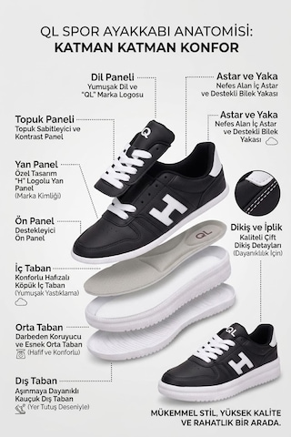 Ayakkabı Fuarı Elit Asqla1457 Kadın Klasik Sneaker Siyah - Beyaz
