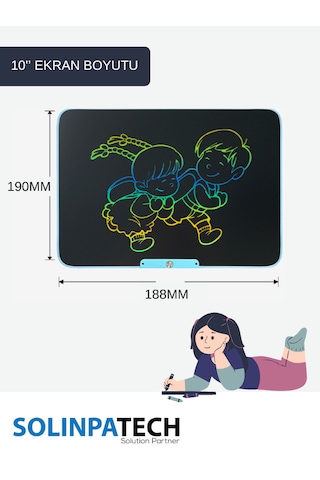 Solinpatech 10'' Şarj Edilebilir Dijital Yazı Çizim Tableti Mavi (Dijital Kalemli ve USB Kablolu)