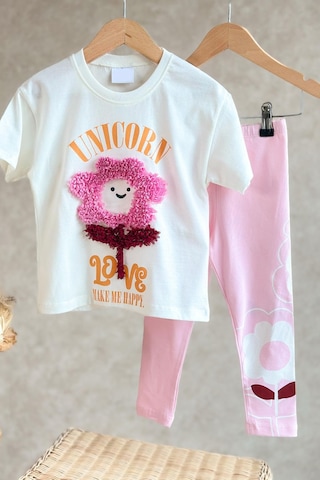 Lolliboomkids Kız Çocuk 3d Papatya Çiçek Detaylı Pamuklu Taytlı Altüst Takım KREM