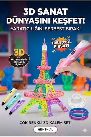 Büro Ev Ofis Hobi Atölyesi İçin 3d Üç Boyutlu Dijital Göstergeli Pembe Kalem 3filament Seti