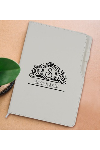 BK Gift Kişiye Özel İsimli Beyaz Termo Deri Not Defteri 15x21cm-1