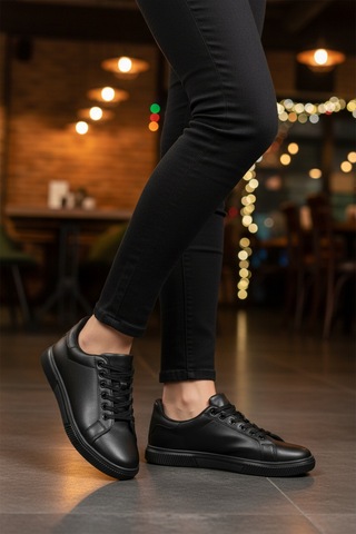 Ayk's Siyah Bağcıklı Hafif Cilt Erkek Sneaker Mota 600 M Siyah-siyah