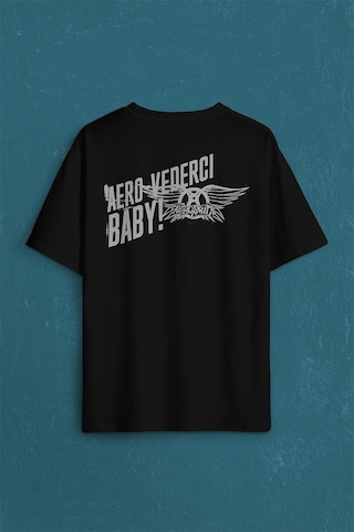 Aerosmith Steven Tyler Black On Black Wings Sırt Ön Baskılı Oversize Tişört Unisex T-shirt 001