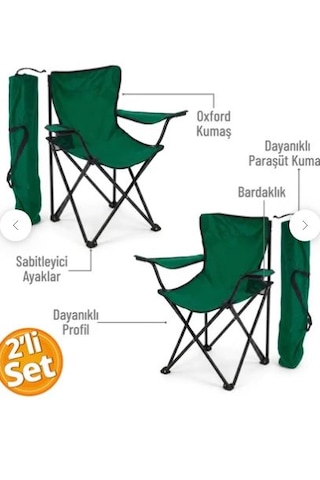 2 Li Set Katlanabilir Yeşil Kamp Sandalyesi Kılıflı Sandalye Rejisör Yeşil