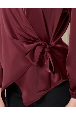 Eseclass Yandan Bağlamalı Kruvze Gömlek Saten Kumaş Bordo