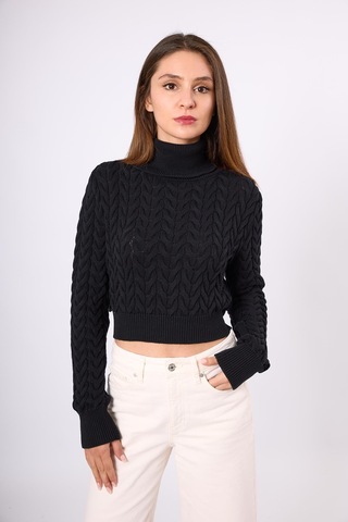 Peraluna Scarlett Saç Örgülü Krop Kesim Kadın Triko Kazak - Siyah Siyah