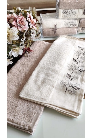 Nurpak Çeyizlik 2.li Set Lüks 50x90cm. %100 Pamuk El,yüz Havlusu Özel Hediyelik Ambalajda Bej