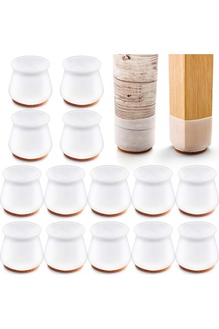 24 Adet Keçe İle Geliştirilmiş Silikon Sandalye Ayağı Koruyucusu, Beyaz Diğer