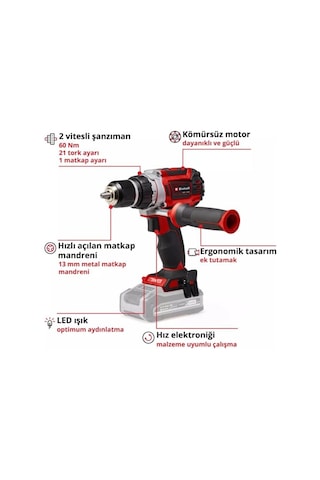 Einhell Tp-cd 18/60 Li Bl Solo Akülü Vidalama Akü Ve Şarj Cihazı